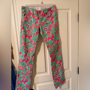 Lily Pulitzer Worth Straight Jean Pink and Green Pineapple Jeans